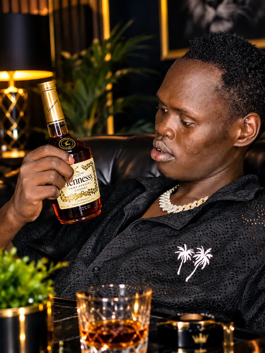 Xtion Jerry relaxing on a sofa in a gold and black lounge